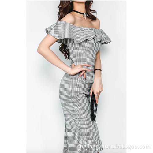 Off Shoulder Ruffle Slim Club Party Dresses Women